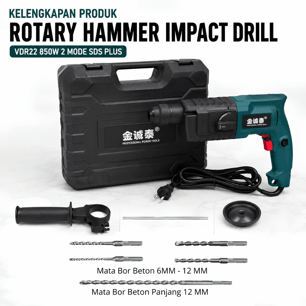 Bor Beton Rotary Hammer Impact Drill 500 Watt SDS Plus 2 Mode Mesin Bobok Tembok Cor 26mm - Gambar 4