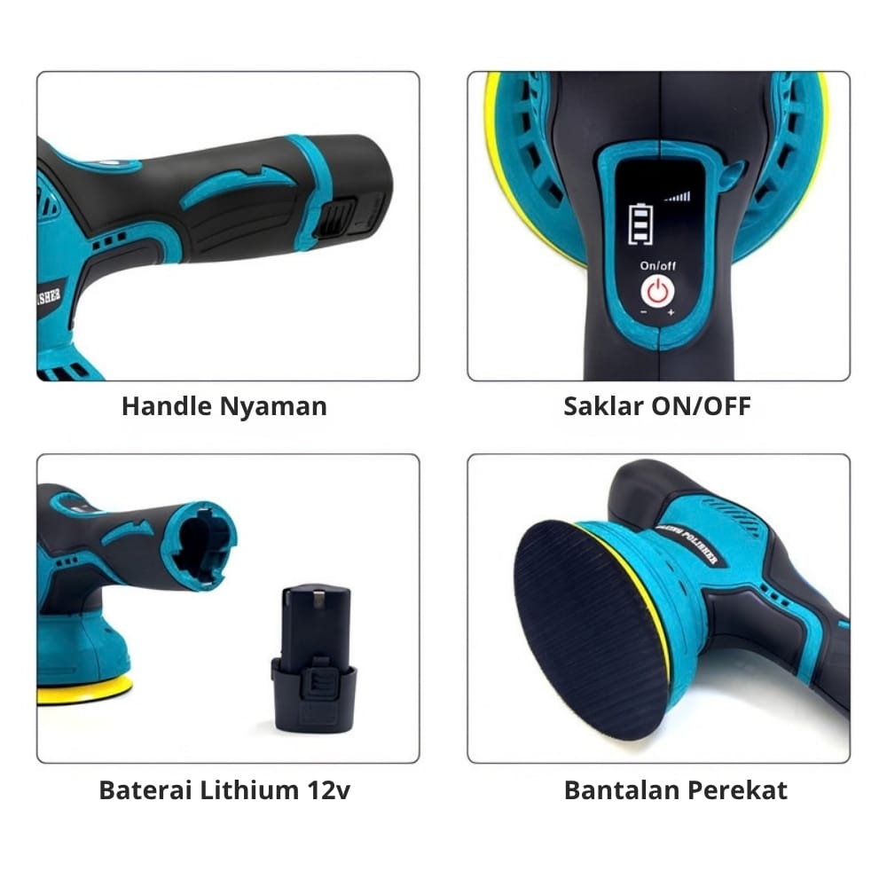Mesin Poles Mobil Baterai 5 Inch Cordless 12V 8 Speed Set 2 Baterai - Gambar 3