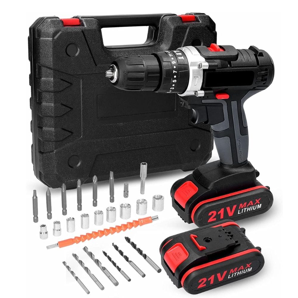 Mesin Bor Baterai 21V Cordless Drill Portable Dual Speed Bor Cas Baterai Tangan Listrik Set Lengkap