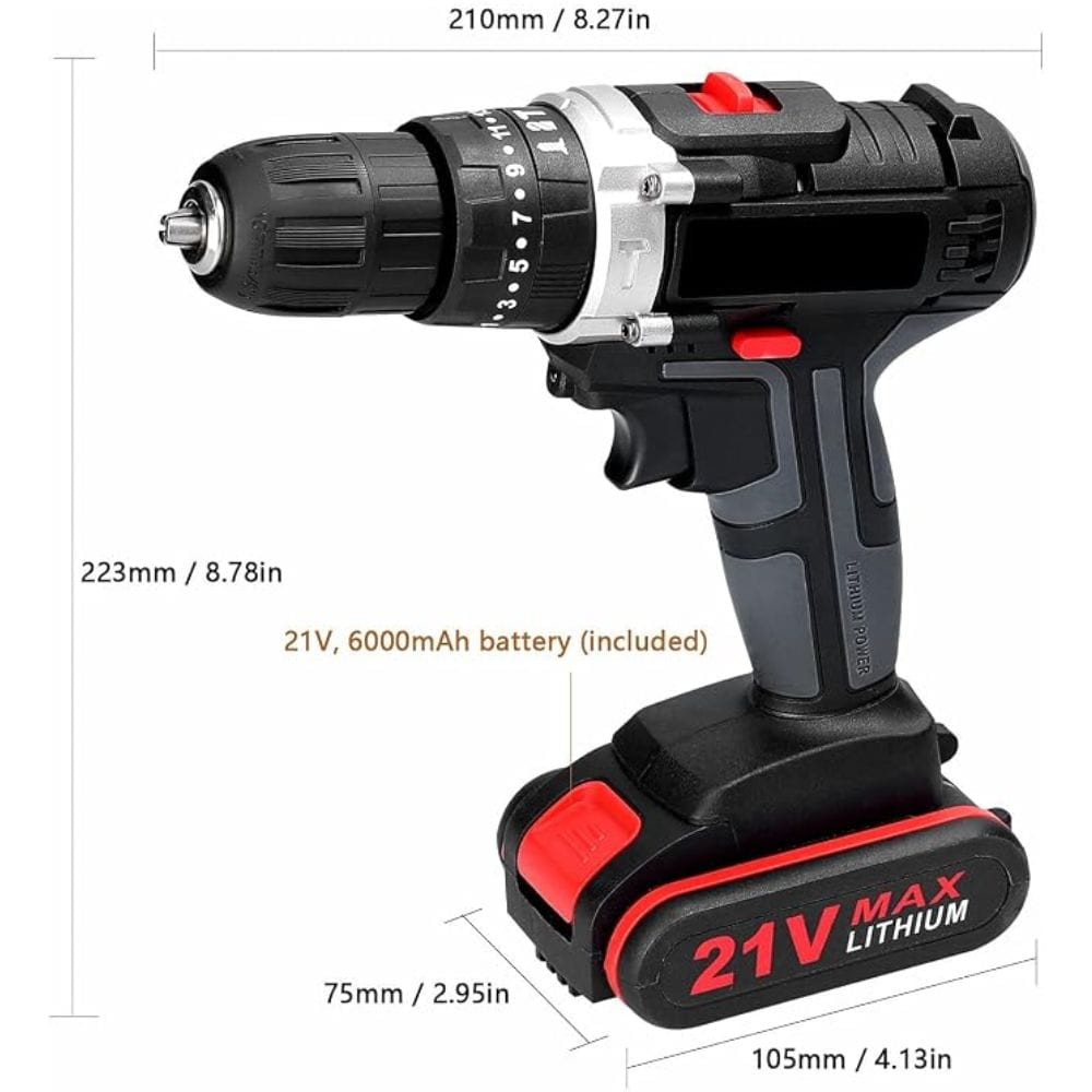 Mesin Bor Baterai 21V Cordless Drill Portable Dual Speed Bor Cas Baterai Tangan Listrik Set Lengkap - Gambar 2