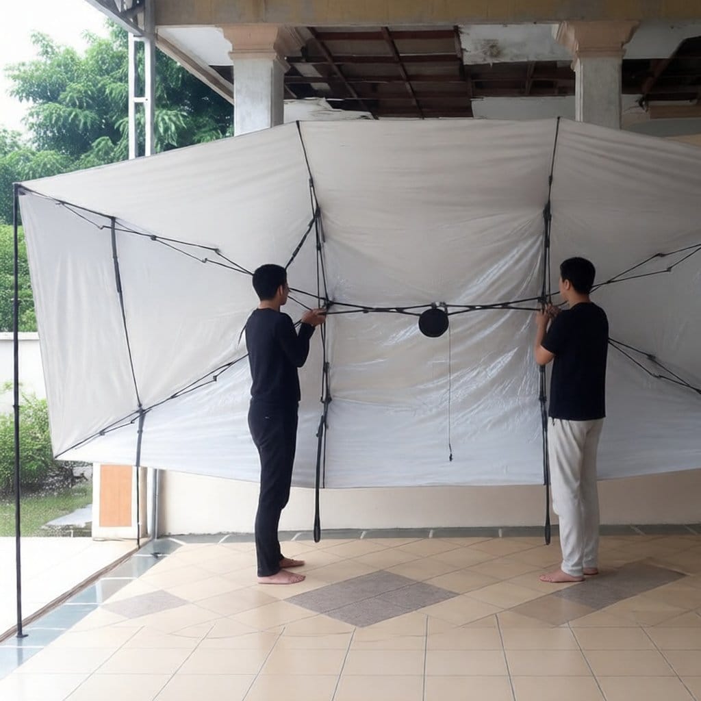 Payung Mobil Semi Otomatis Portable 4,6 Meter Cover Outdoor Dari Sinar Matahari Anti Debu - Gambar 3
