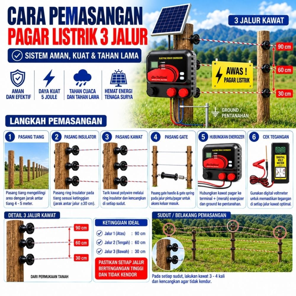 Pagar Listrik 5 Joule Paket 1 Hektar Pengaman Ternak & Perkebunan Siap Pasang - Gambar 4