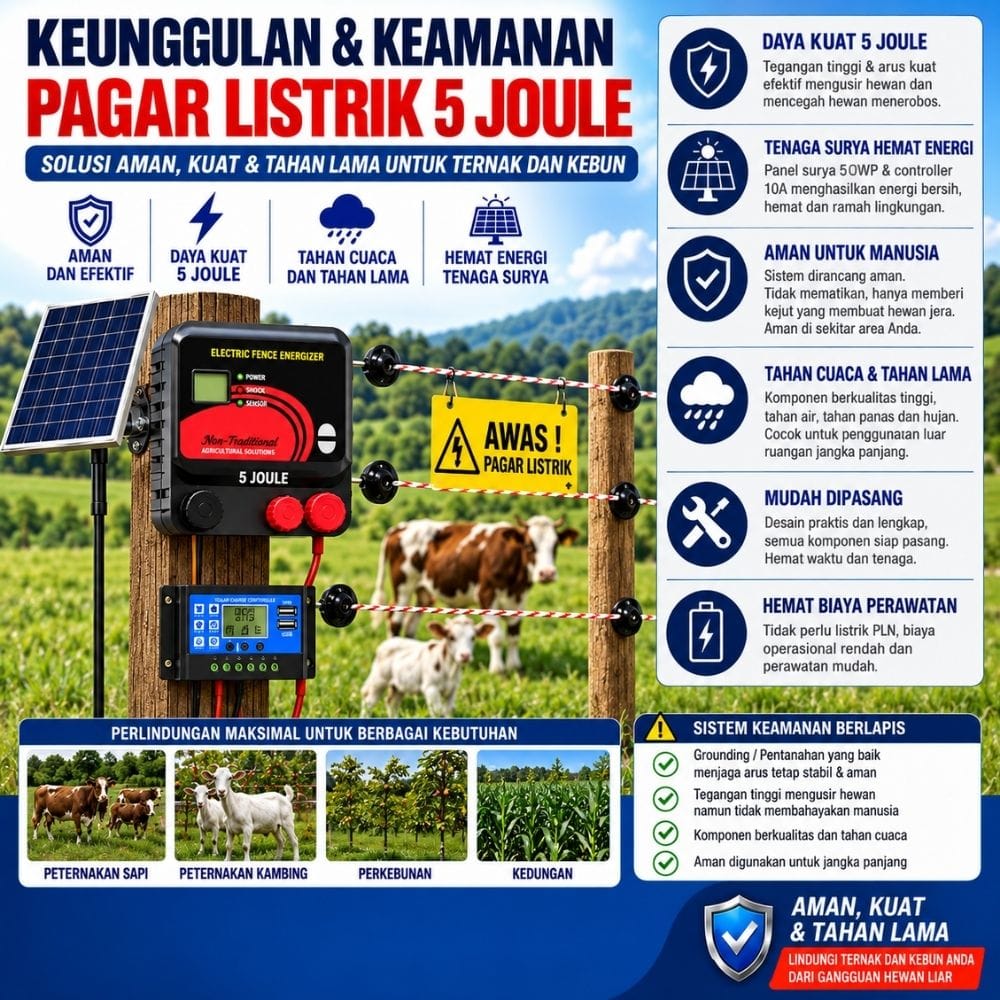 Pagar Listrik 5 Joule Paket 1 Hektar Pengaman Ternak & Perkebunan Siap Pasang - Gambar 5