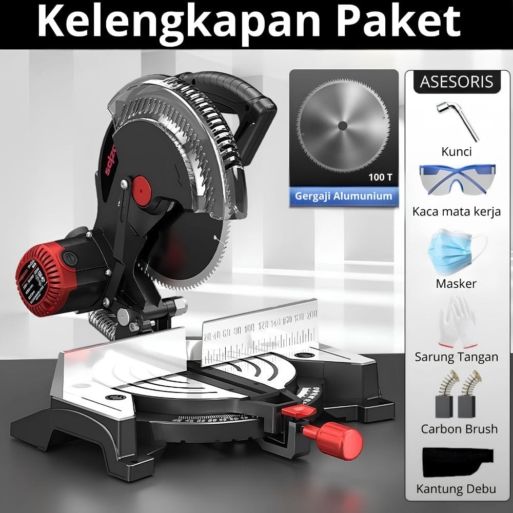 Miter Saw 10 Inch YB-255D Mesin Potong Aluminium Besi Kayu 2200W - Gambar 5