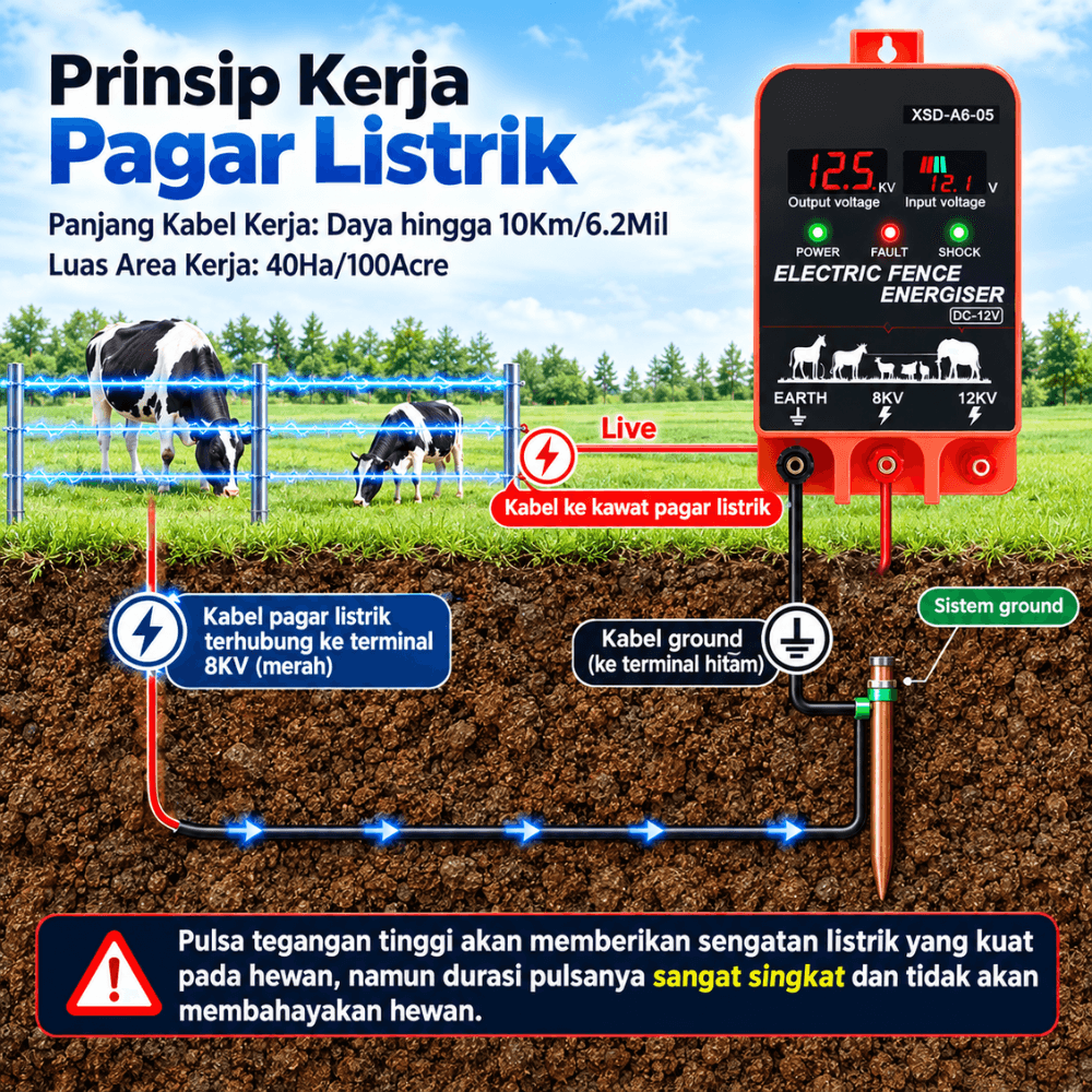 Pagar Listrik 2.5 Joule Electric Fence Energizer untuk Keamanan Ternak & Kebun - Gambar 2