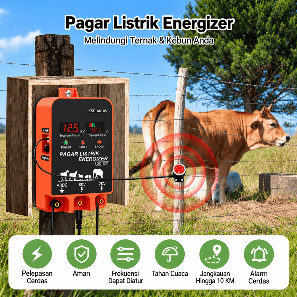 Pagar Listrik 2.5 Joule Electric Fence Energizer untuk Keamanan Ternak & Kebun - Gambar 3