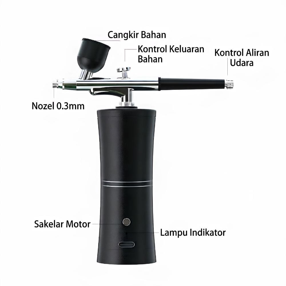 Airbrush Mini Portable Baterai 1200mAh Nozzle 0.3mm Alat Detailing Motor Nail Art - Gambar 4