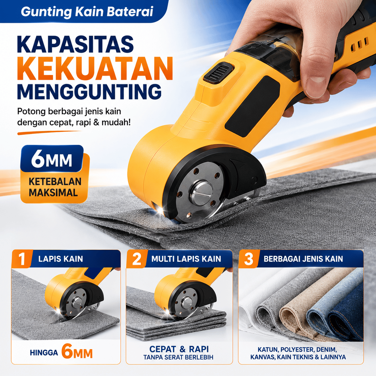 Gunting Kain Baju Elektrik 4V - 2 Pisau (Kuning) - Gambar 2