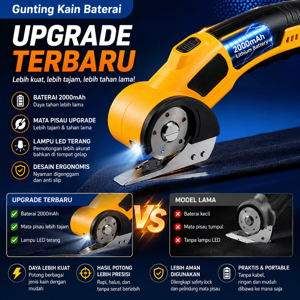 Gunting Kain Baju Elektrik 4V - 2 Pisau (Kuning) - Gambar 3