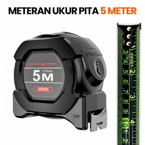 Meteran Ukur 5 Meter Pita Baja Hitam Pengunci Otomatis Auto Lock Meteran Tukang