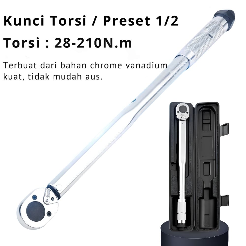 Kunci Momen 1/2 Inci 28-210 Nm Kunci Torsi Preset Ratchet Mobil Motor Cr-V - Gambar 3