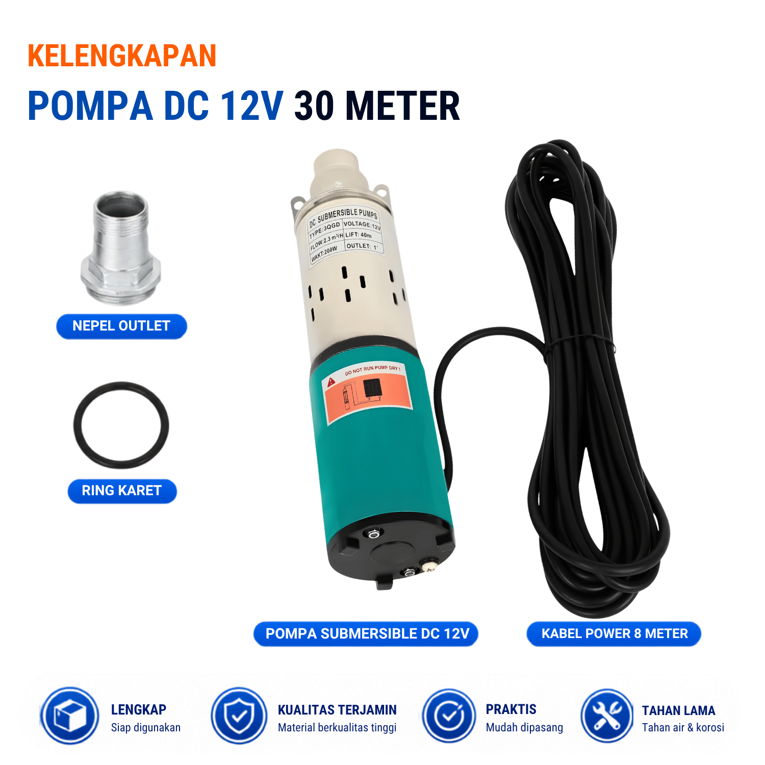 Paket PLTS Pompa Air Tanam DC 12V 250 Watt dengan Solar Panel 300WP Baterai MPPT 100A - Gambar 4