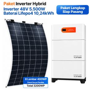 Paket PLTS Hybrid Inverter 48V 5500W Baterai LiFePO4 5.12kWh 10.24kWh dengan Panel Surya