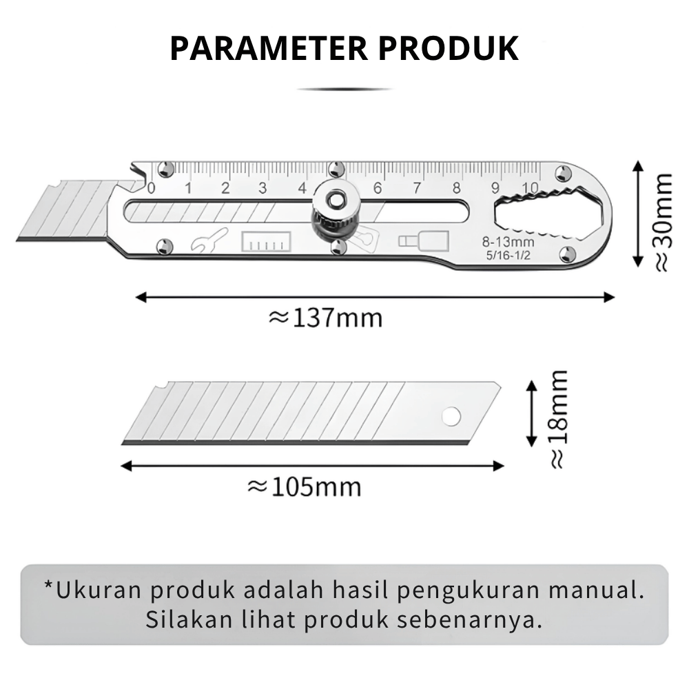 Cutter Stainless Multifungsi 6 in 1 Pisau Pemotong Kertas Pembuka Baut Botol Kaleng - Gambar 2