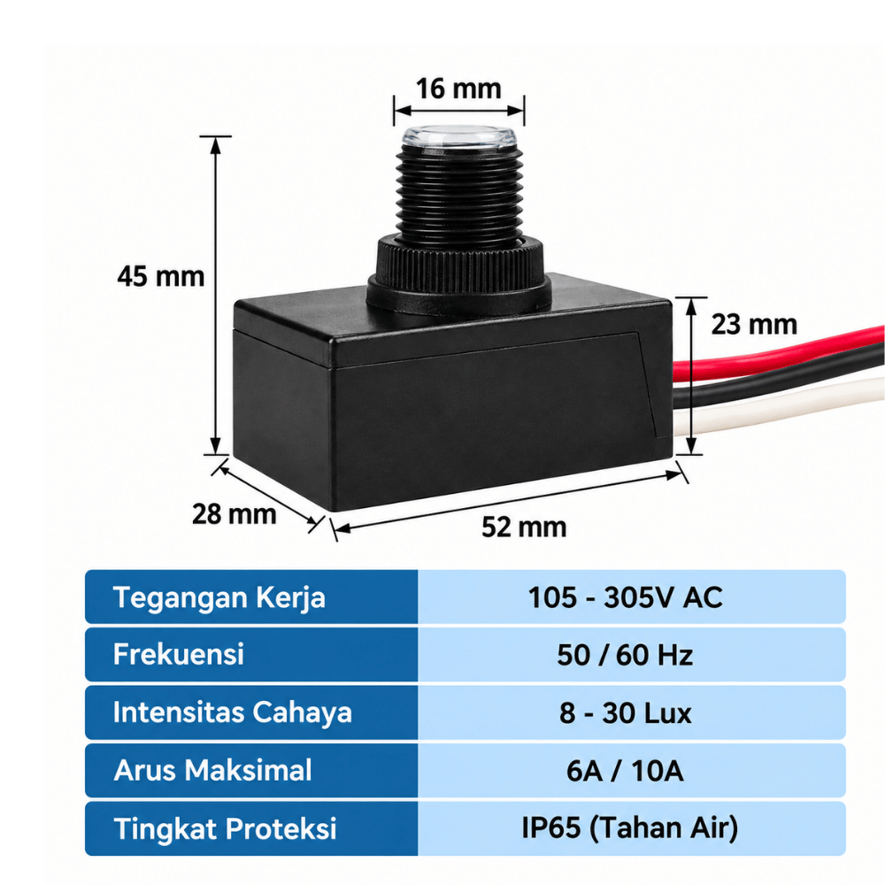 Saklar Lampu Sensor Cahaya Otomatis AC 220V Photocell Waterproof IP65 - Gambar 2