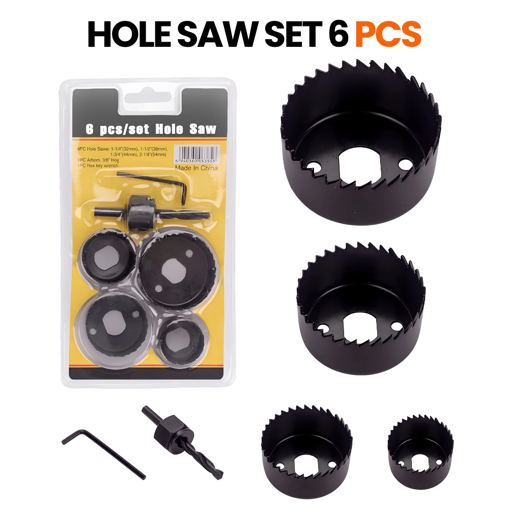 Mata Bor Pelubang Kayu Set Hole Saw Kit 6 Pcs Size 32mm 38mm 44mm 54mm PVC Pipa