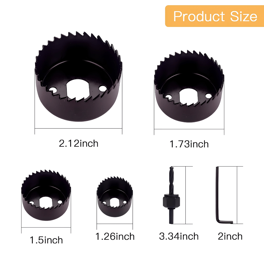 Mata Bor Pelubang Kayu Set Hole Saw Kit 6 Pcs Size 32mm 38mm 44mm 54mm PVC Pipa - Gambar 2
