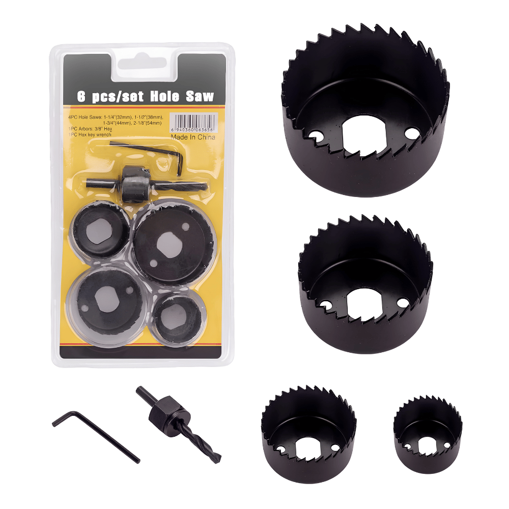Mata Bor Pelubang Kayu Set Hole Saw Kit 6 Pcs Size 32mm 38mm 44mm 54mm PVC Pipa - Gambar 4