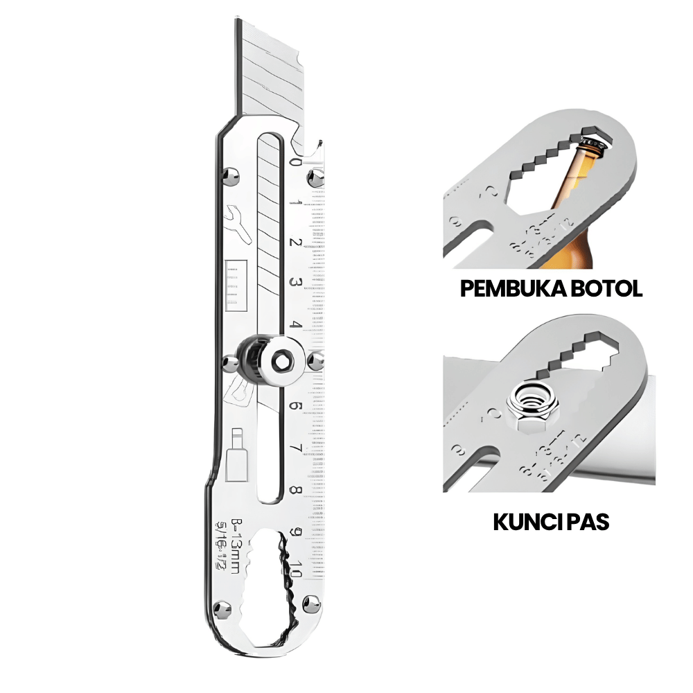 Cutter Stainless Multifungsi 6 in 1 Pisau Pemotong Kertas Pembuka Baut Botol Kaleng - Gambar 3