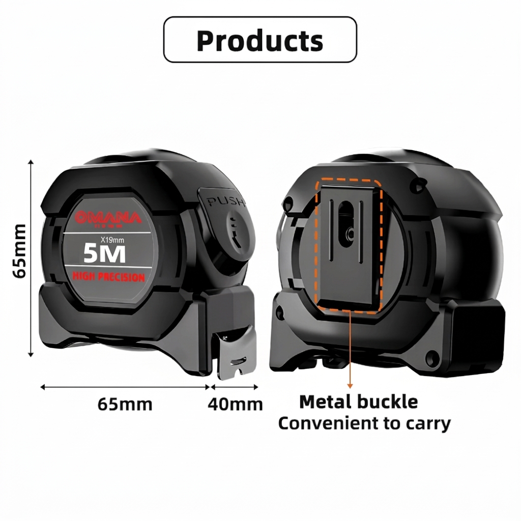 Meteran Ukur 5 Meter Pita Baja Hitam Pengunci Otomatis Auto Lock Meteran Tukang - Gambar 3
