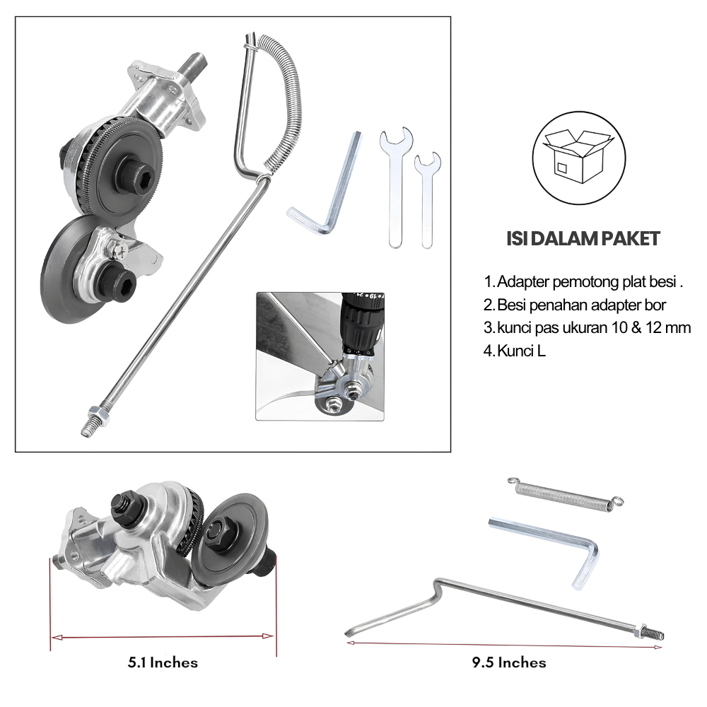 Adapter Bor Pemotong Plat Besi Aluminium Metal Sheet Cutter Nibbler Konverter - Gambar 5