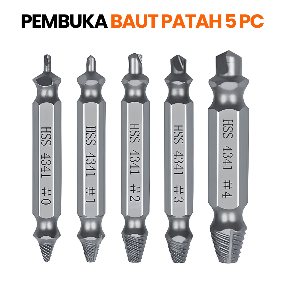 Mata Bor Pembuka Baut Patah Damaged Screw Extractor Set 5 Pcs Pelepas Sekrup Rusa