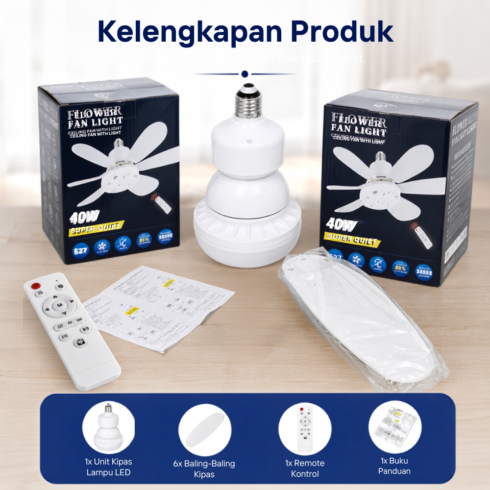 Kipas Angin Lampu Plafon LED Remote Control 30W 40W Kipas Plafon Gantung Hemat Listrik - Gambar 5