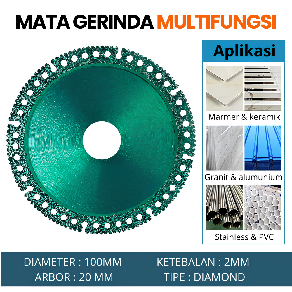 Mata Gerinda Potong Multifungsi 4 Inch Keramik Granit Stainless Marmer PVC Brazed