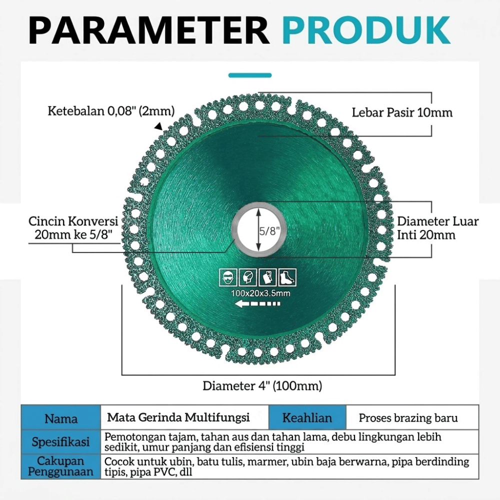 Mata Gerinda Potong Multifungsi 4 Inch Keramik Granit Stainless Marmer PVC Brazed - Gambar 4