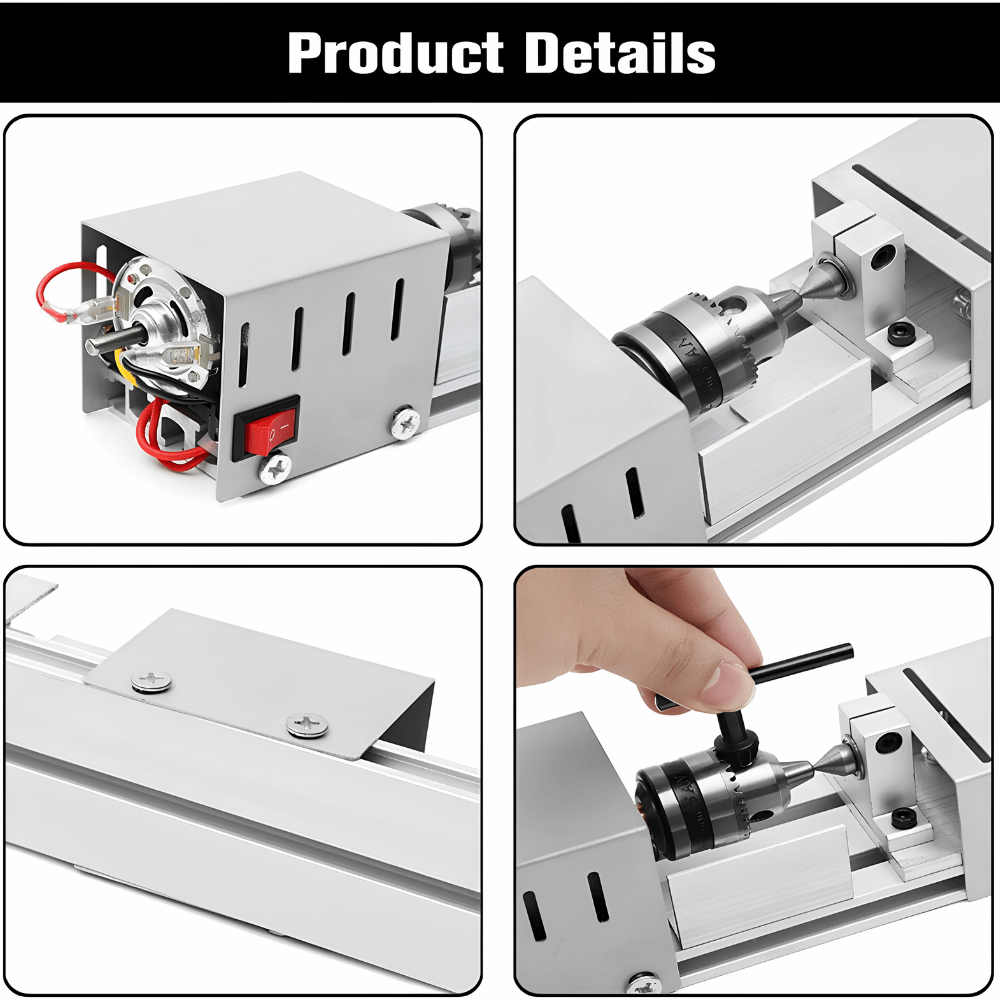 Mesin Bubut Kayu Mini Lathe Machine 96W 7 Speed Tasbih Pelampung Pancing Set - Gambar 4