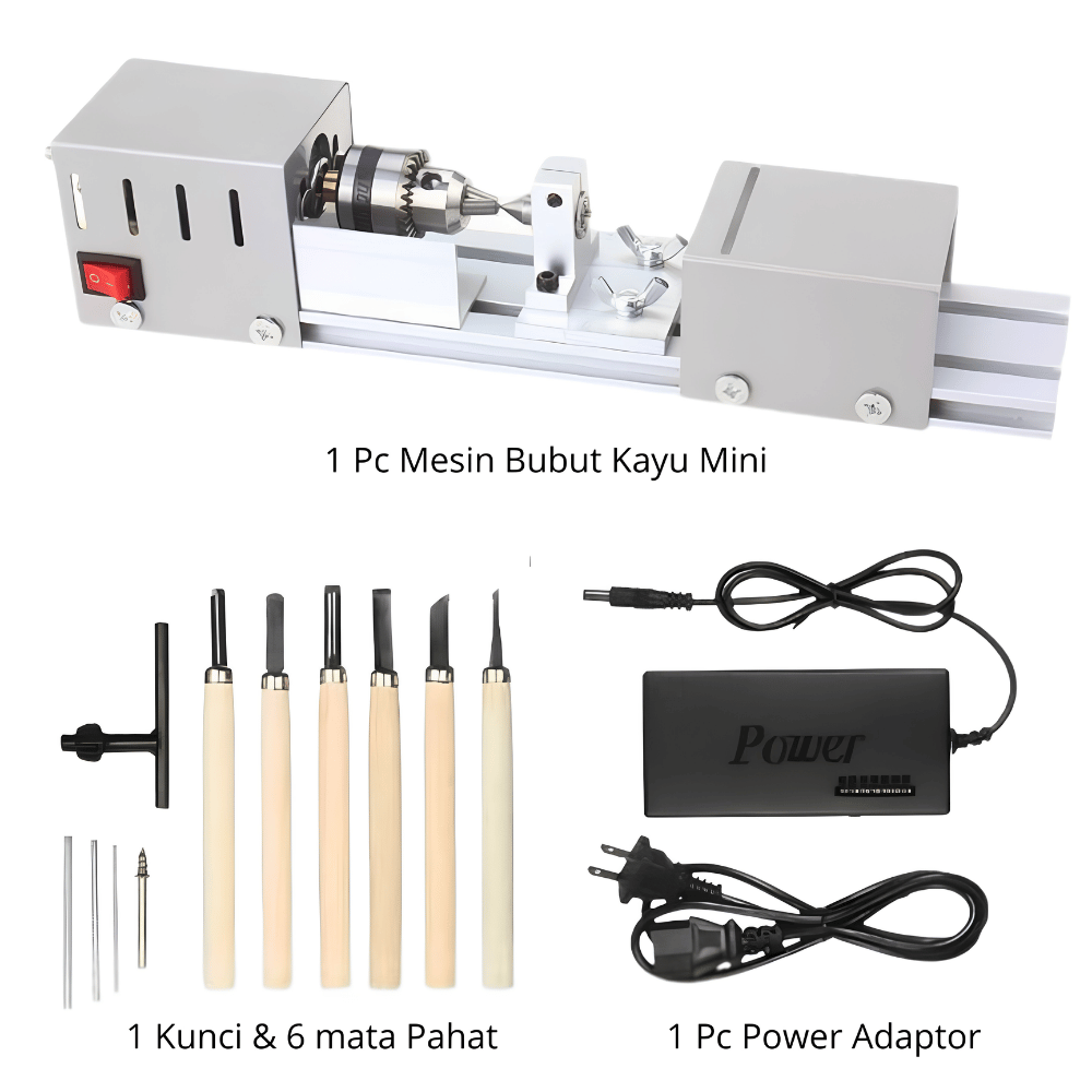 Mesin Bubut Kayu Mini Lathe Machine 96W 7 Speed Tasbih Pelampung Pancing Set - Gambar 5