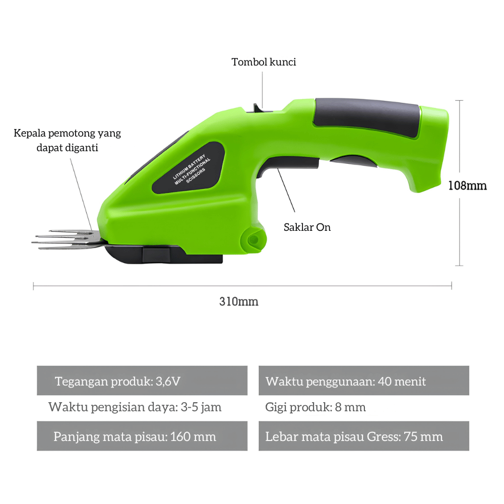 Mesin Potong Rumput Portable 7.2V Hedge Trimmer Baterai 2000mAh Pangkas Bonsai - Gambar 5