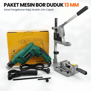 Mesin Bor Impact 13mm Stand Bor Dudukan Vertikal & Ragum Mini Paket Alat Bor Meja Komplit
