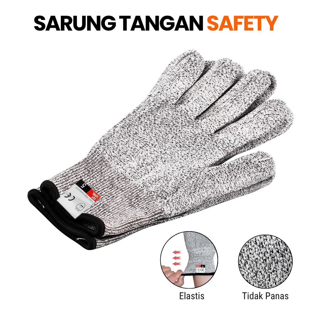 Sarung Tangan Anti Potong Cut Resistant Level 5 HPPE Kerja Proyek Dapur Size M L
