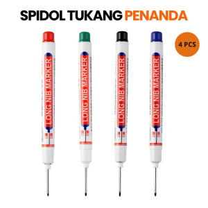 Spidol Tukang Ujung Panjang 20mm Penanda Lubang Dalam Tahan Air Cepat Kering Set 4 Warna