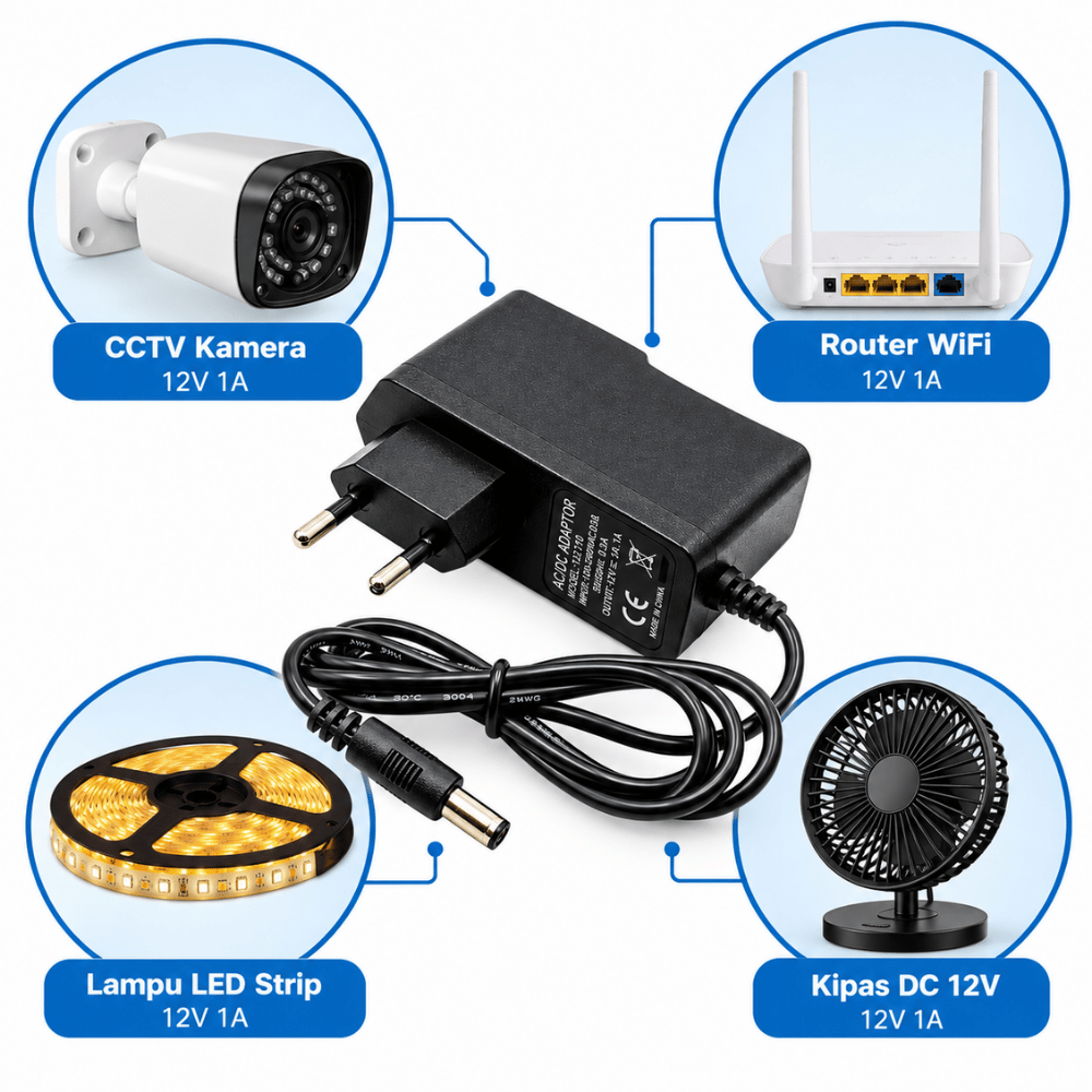 Adaptor DC 12V 1A CCTV Elektronik Diameter Colokan 5mm - Gambar 5