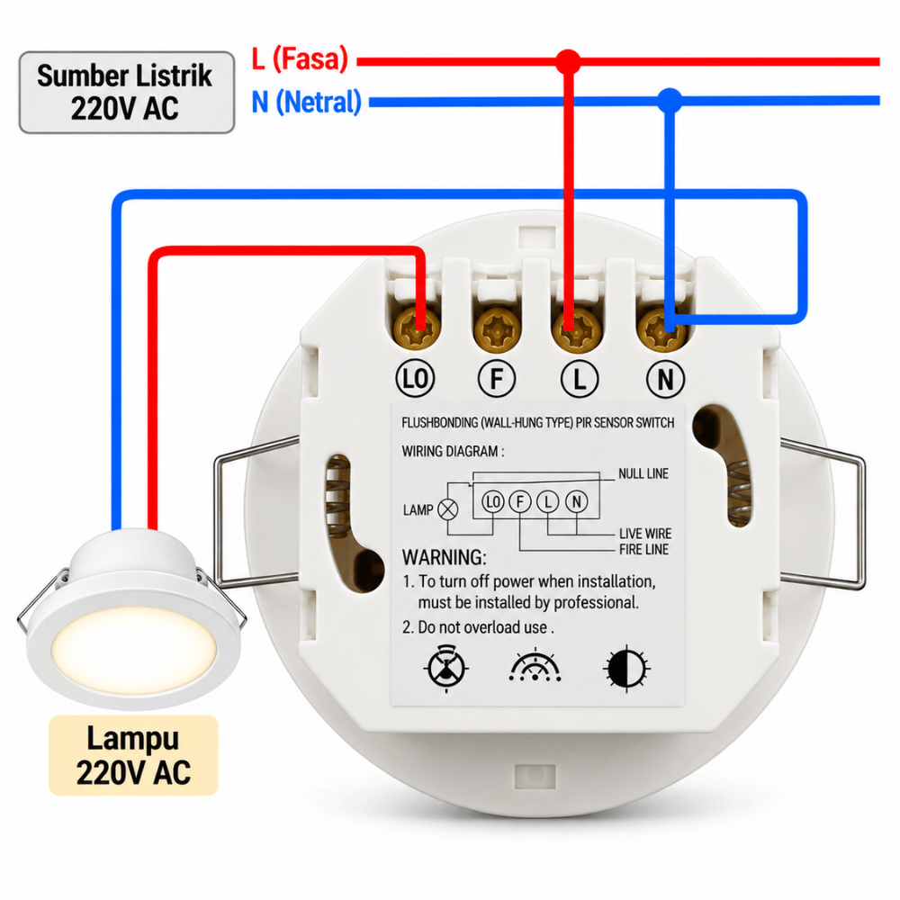 Saklar Lampu Sensor Gerak Radar Microwave Ceiling Plafon AC 220V Otomatis - Gambar 5
