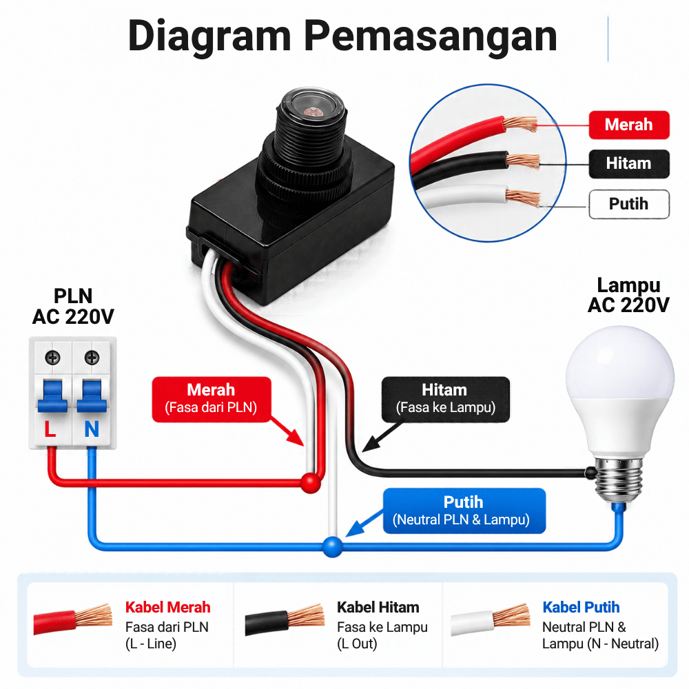 Saklar Lampu Sensor Cahaya Otomatis AC 220V Photocell Waterproof IP65 - Gambar 5
