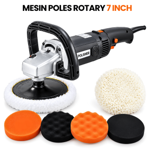 Mesin Poles 7 Inch 1400W Busa Gelombang Rata & Wool Paket Detailing Pemolesan Lengkap