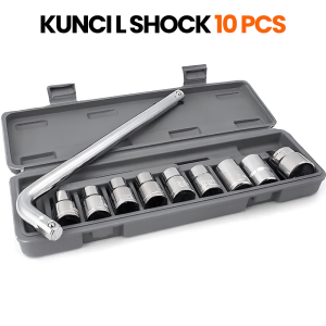 Set Kunci Socket 10 in 1 Stainless Steel Gagang Sok 1/2" Mata Sok 8-21 mm Kotak
