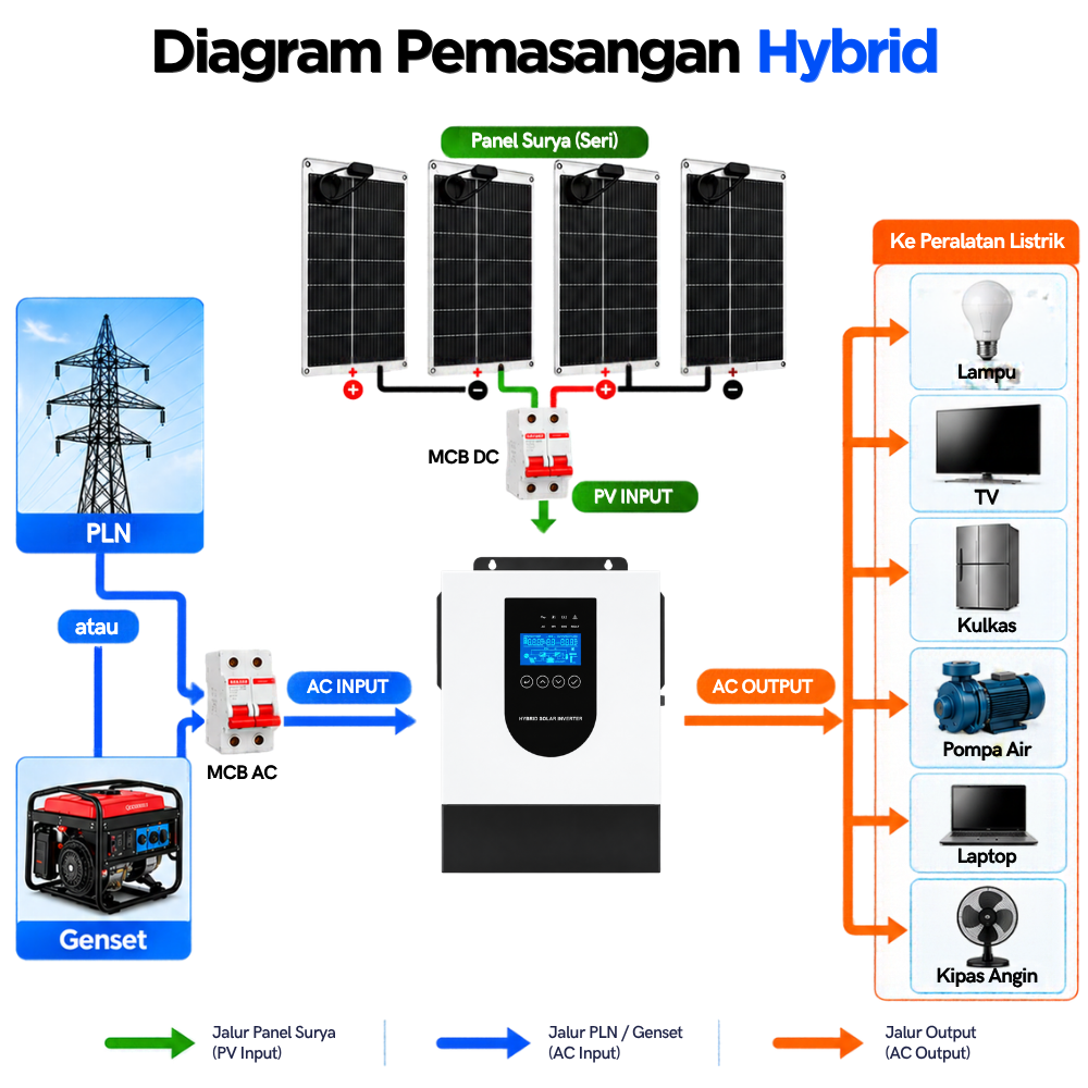Paket PLTS Off Grid Inverter Hybrid 24V 4000W 5500W Baterai LiFePO4 120Ah Panel Surya 800Wp - Gambar 5