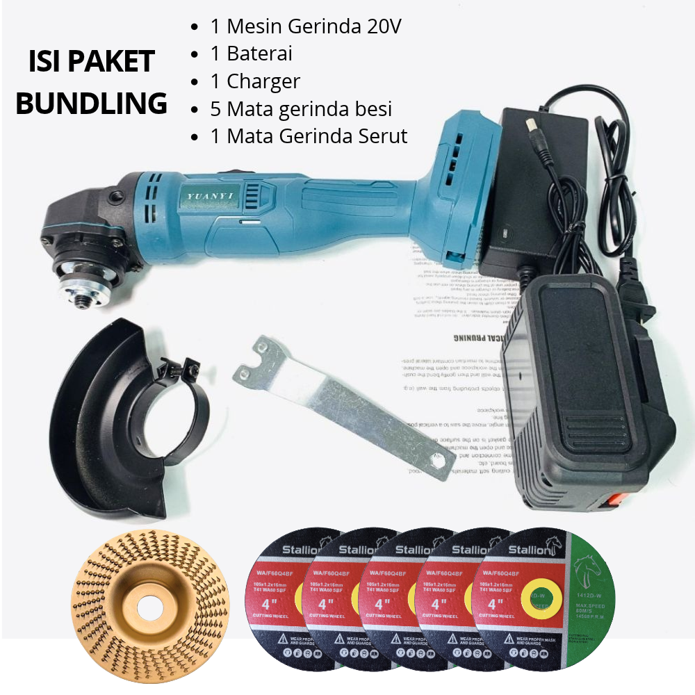 Mesin Gerinda Baterai Cordless 21V 4 Inch Paket Bundling Siap Pakai - Gambar 5