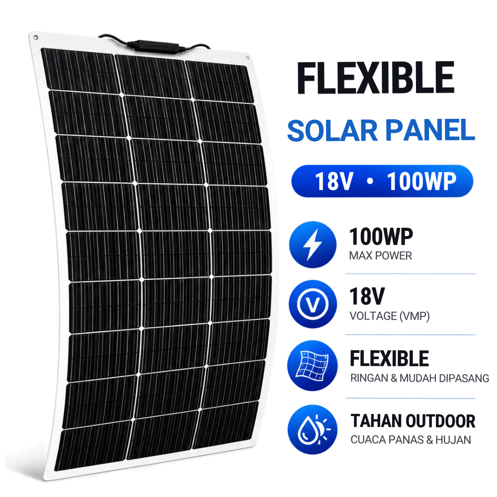 Solar Panel Flexible 100W 18V Monocrystalline Panel Surya Fleksibel Outdoor, Camping & Kendaraan