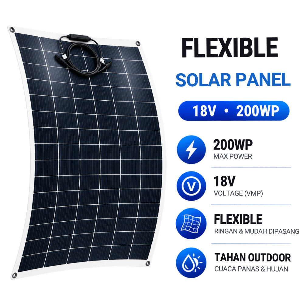 Solar Panel Flexible 200W 18V Monocrystalline Panel Surya Fleksibel Outdoor, Camping & Kendaraan
