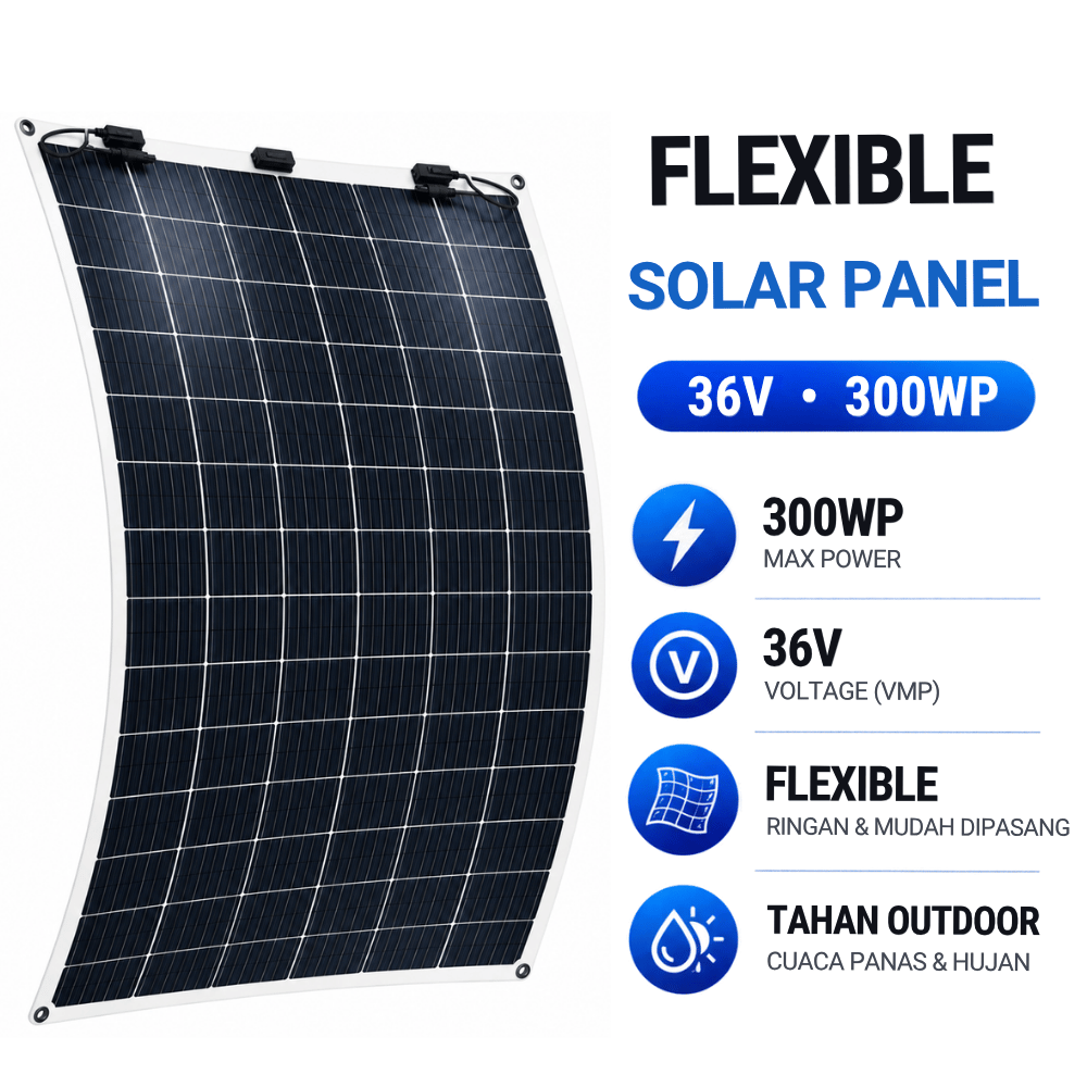 Solar Panel Flexible 300W 36V Monocrystalline Panel Surya Fleksibel Outdoor, Camping & Kendaraan
