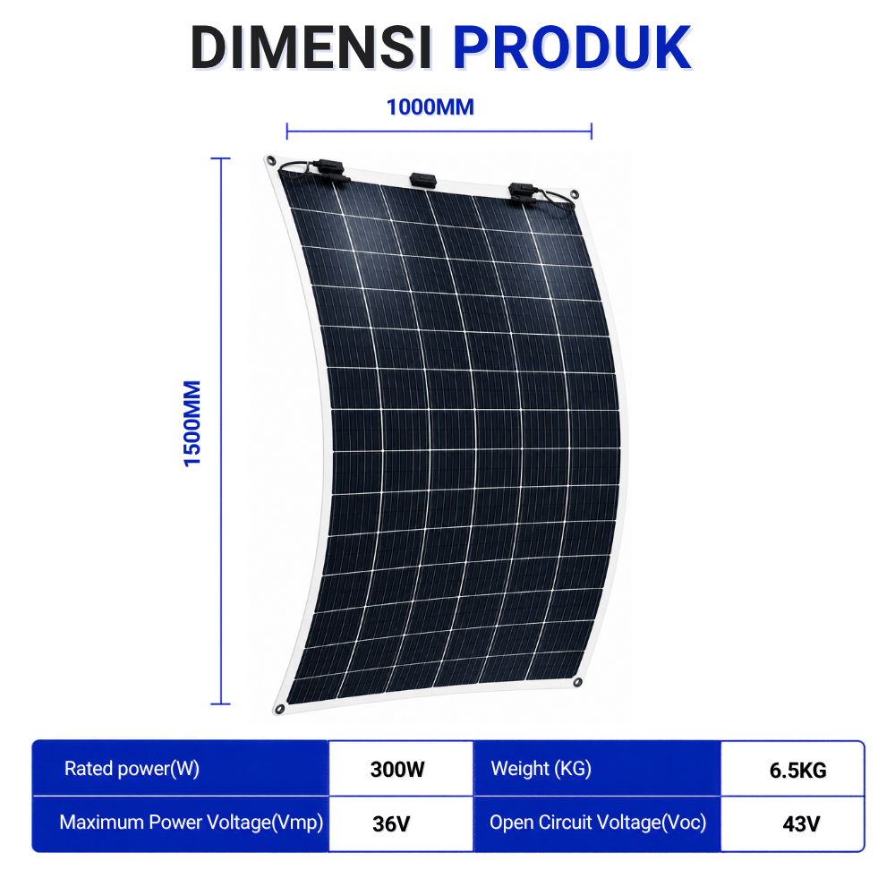 Solar Panel Flexible 300W 36V Monocrystalline Panel Surya Fleksibel Outdoor, Camping & Kendaraan - Gambar 2
