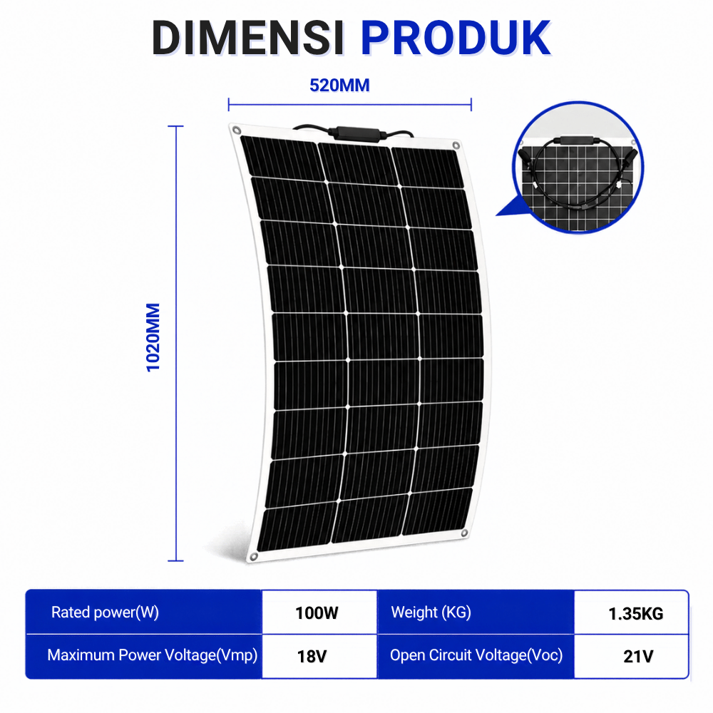 Solar Panel Flexible 100W 18V Monocrystalline Panel Surya Fleksibel Outdoor, Camping & Kendaraan - Gambar 3