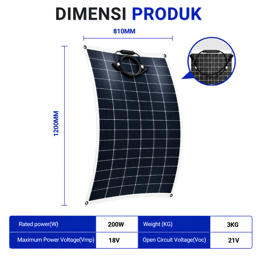 Solar Panel Flexible 200W 18V Monocrystalline Panel Surya Fleksibel Outdoor, Camping & Kendaraan - Gambar 3