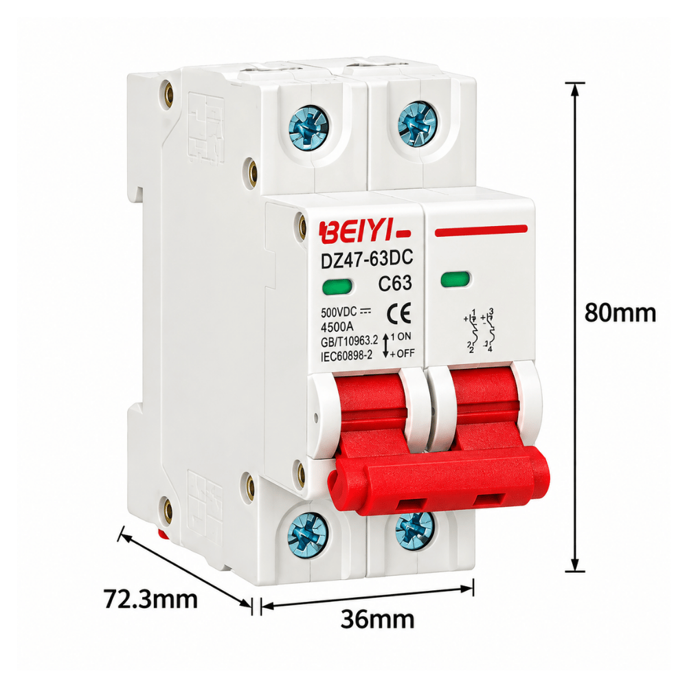 MCB DC 2P 63A BEIYI 500VDC Circuit Breaker Panel Surya - Gambar 2