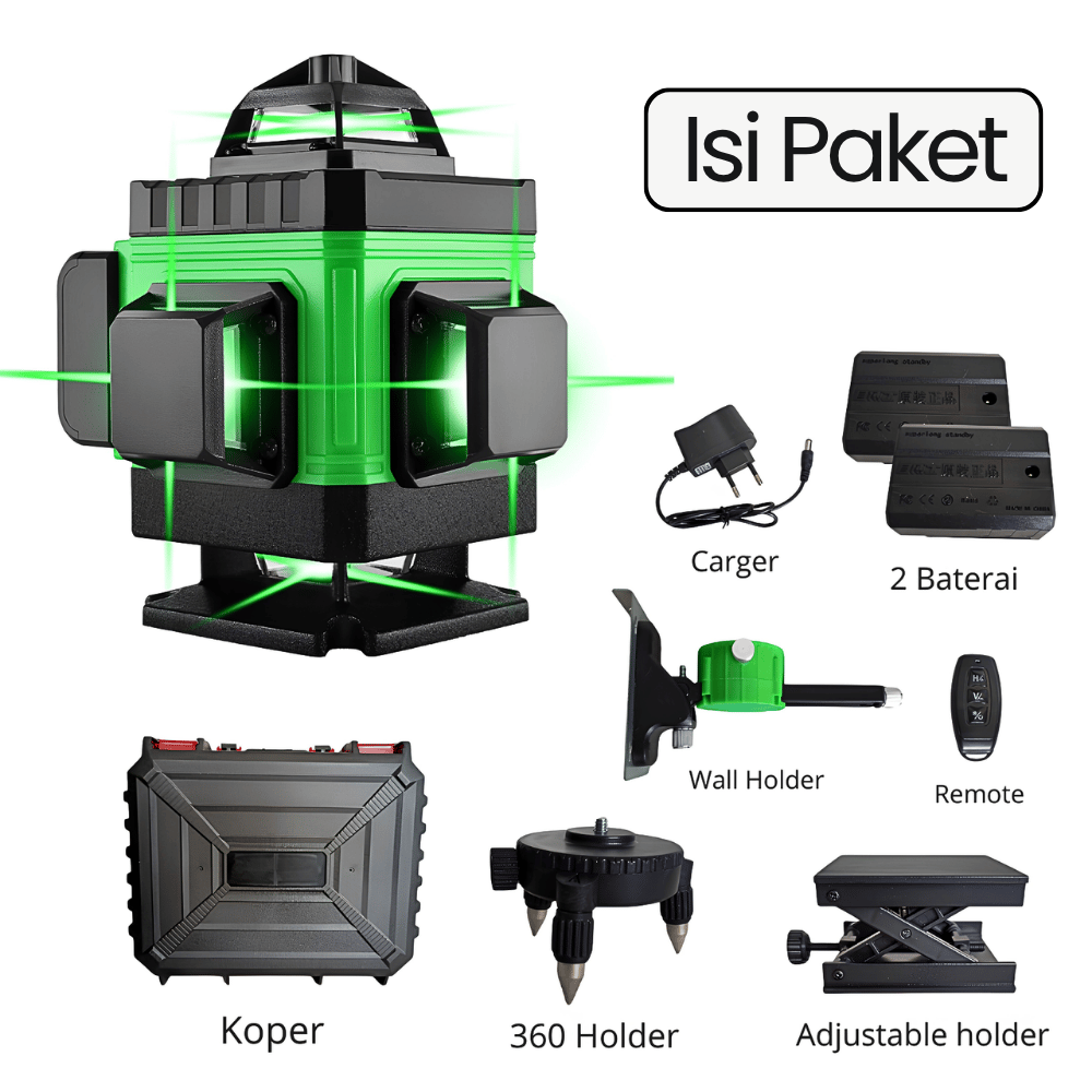 Laser Level 16 Line 4D Cahaya Hijau Terang Auto Leveling IP54 2 Baterai 4800mAh - Gambar 5